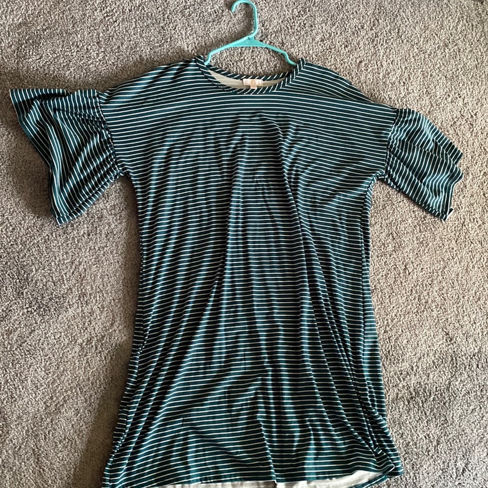 Puffy sleeves turquoise and white stripe dress size XL